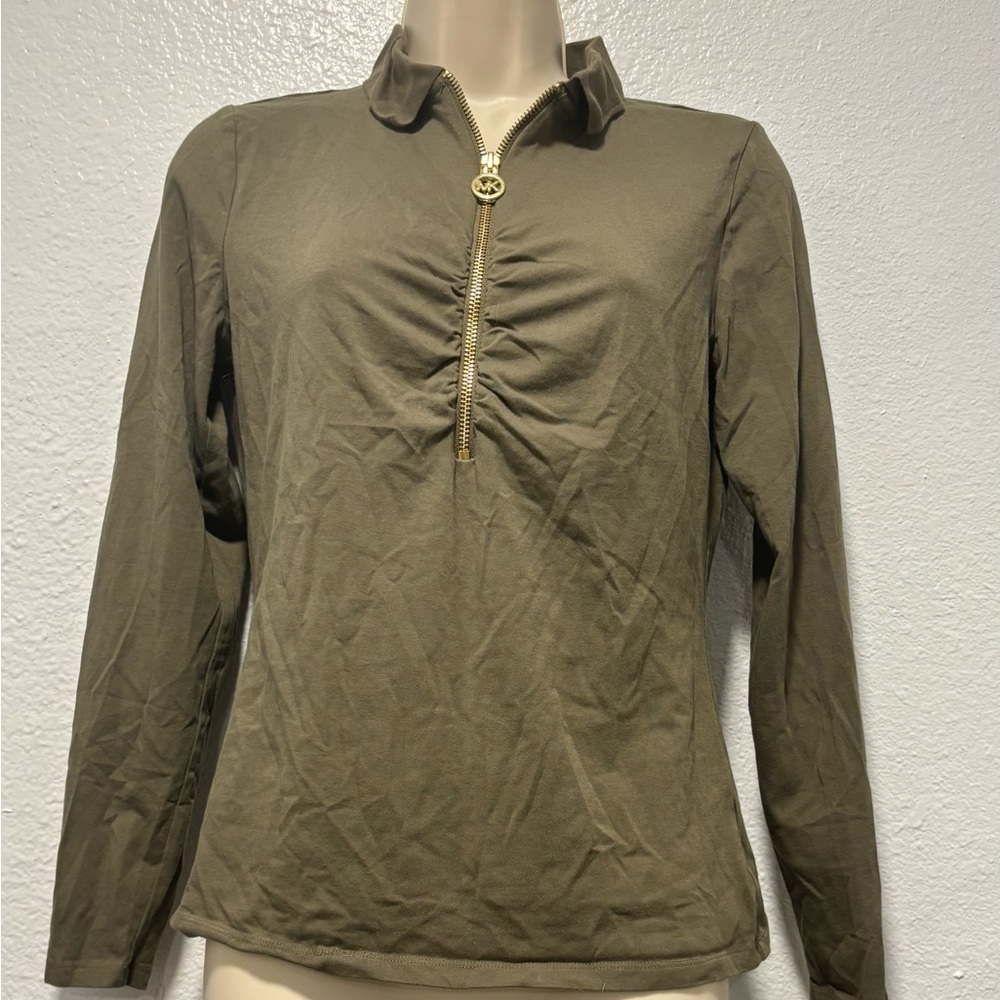 Michael Kors Green Ruched Polo Blouse